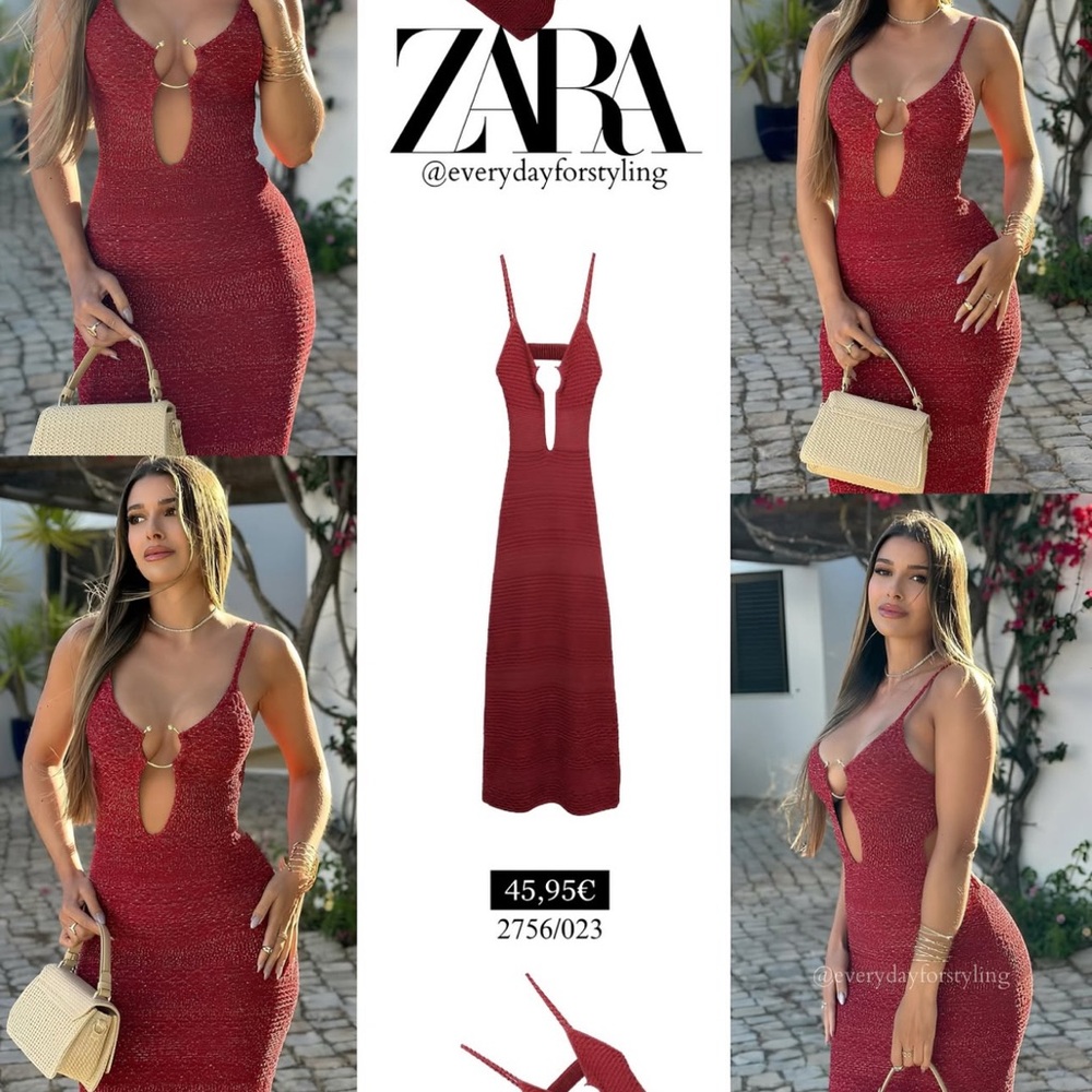 Zara Red Bodycon Cocktail Dress with Plunge Neckline
